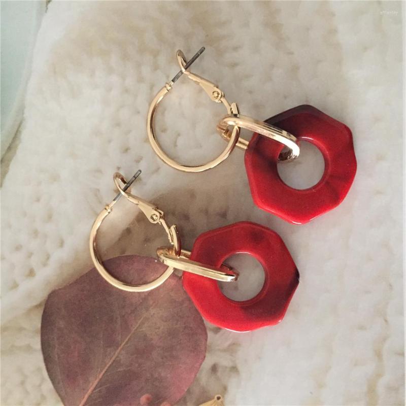 

Hoop Earrings Classic Gold Color Plating Marble Red Navy Green Acrylic Circle Linked For Women Girl Lady Gift Jewelry
