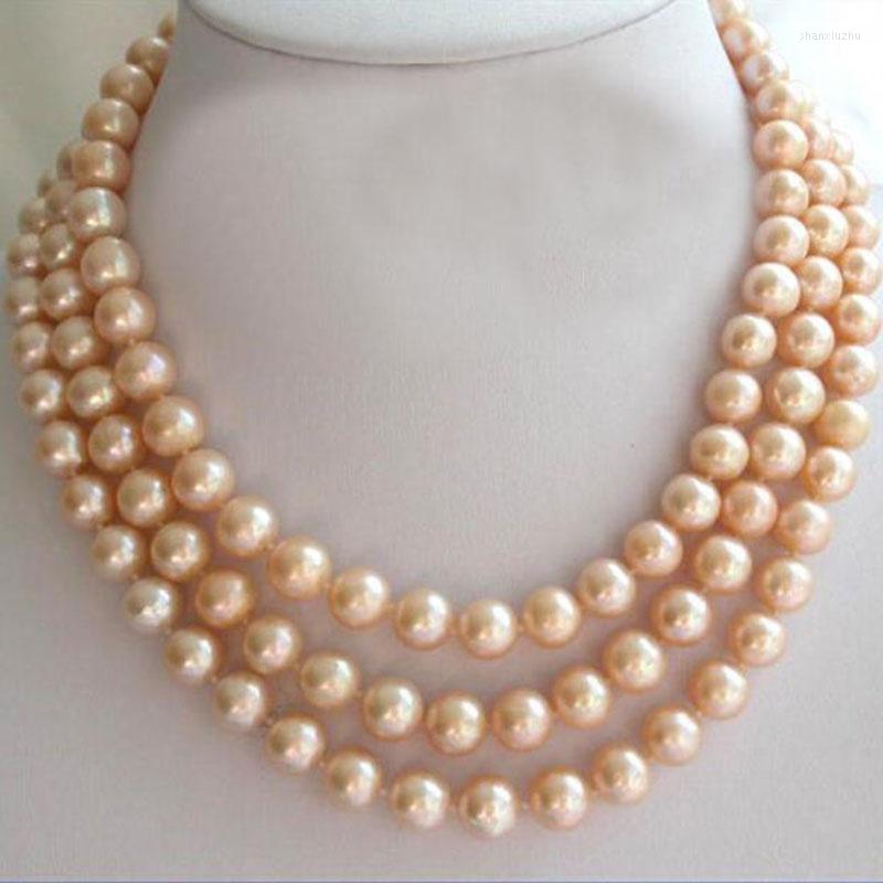 

Chains Triple StrandsAAA 9-10mm South Sea Round Gold Pink Pearl Necklace 18"19"20"14k/20