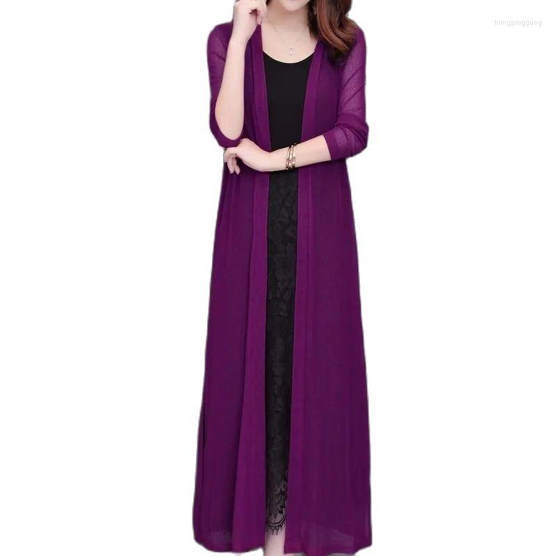 

Women's Knits Tall Fashionable Sunscreen Clothes Women's Cardigan Long Over-the-knee Coat Summer Shawl Ice Silk Thin Sweater Tide, Black