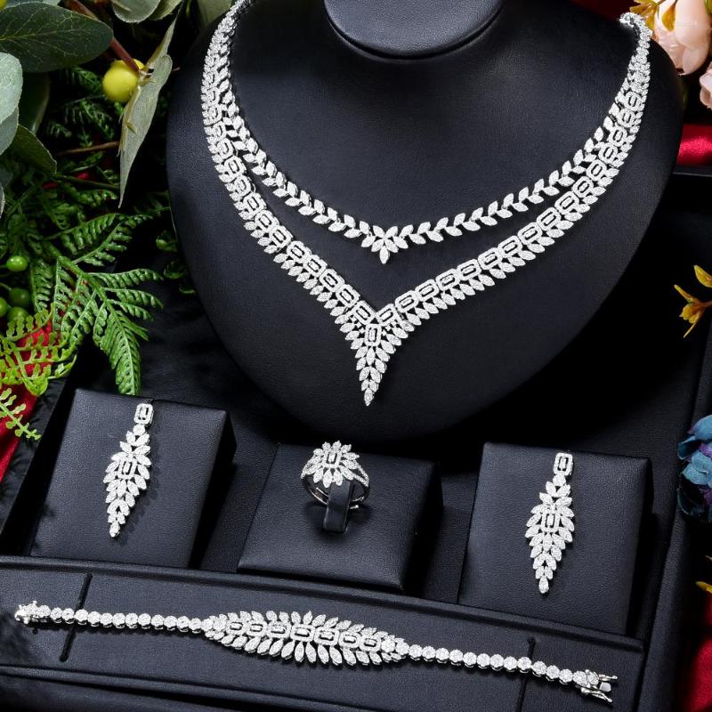 

Necklace Earrings Set Siscathy 4Pcs/Set Female Luxury Full Cubic Zircon Wedding Jewelry For Women Bracelet Bangle Rings Party Accessories, Picture shown