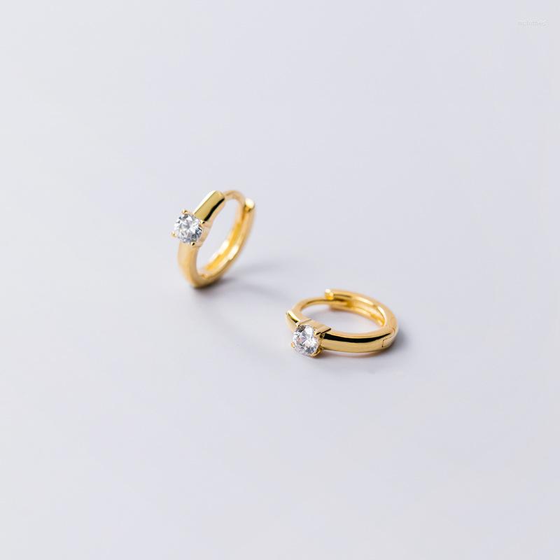 

Hoop Earrings 18K Gold 8MM Small Real. 925 Sterling Silver Jewelry 4-Prong Solitaire CZ Ear Huggie Fine C-G0711