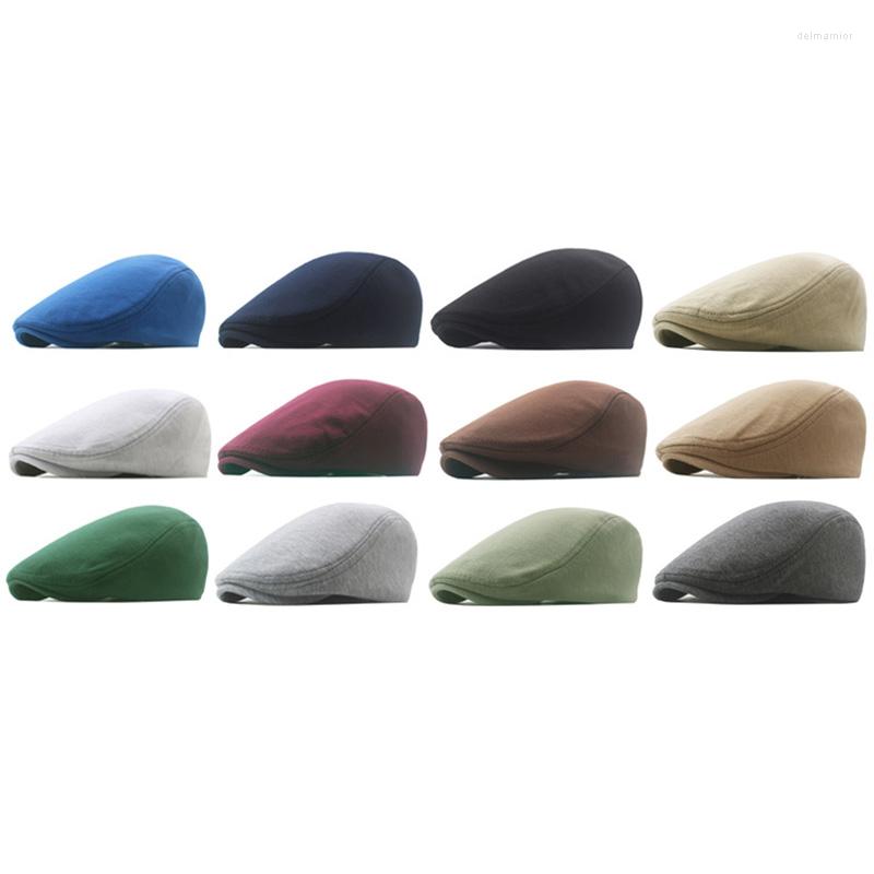 

Berets British Style Casual Soft Peaked Cap Sboy Caps Adjustable Solid Color Retro Driver For Men, White