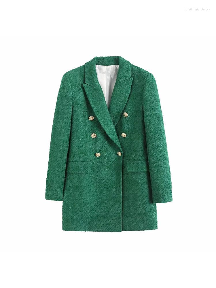 

Women's Suits Nlzgmsj 2023 Green Tweed Blazer Women Vintage Checked Jacket Female Elegant Button Woman Autumn Long Sleeve Plaid