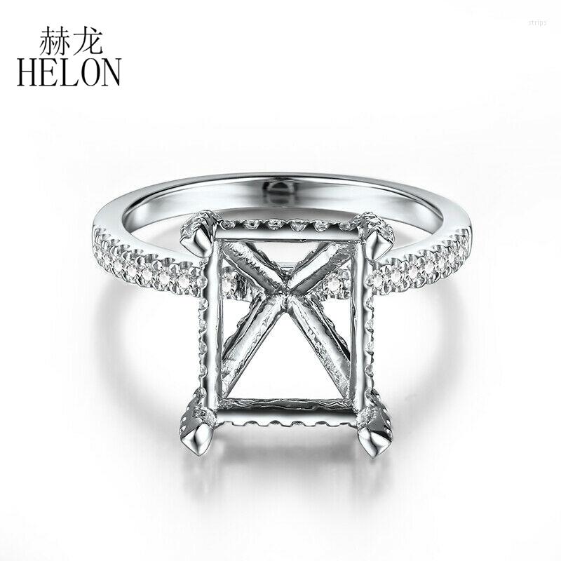 

Cluster Rings HELON Cushion Cut 11x9mm Solid 14K White Gold 0.5ct Natural Diamonds Semi Mount Engagement Weddng Ring Women Trendy Jewelry