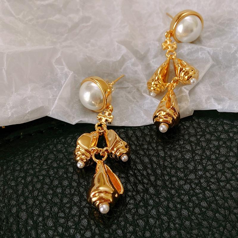

Stud Earrings Pearl Female Conch Long Tassel Eardrop Earring