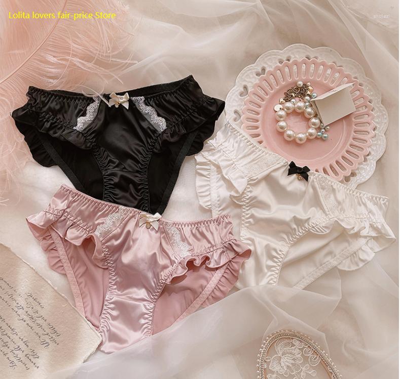 

Women's Panties Japanese Sweet Girl Underwear Silks And Satins Lotus Leaf Lace Briefs Women's Breathable Hips Low Waist