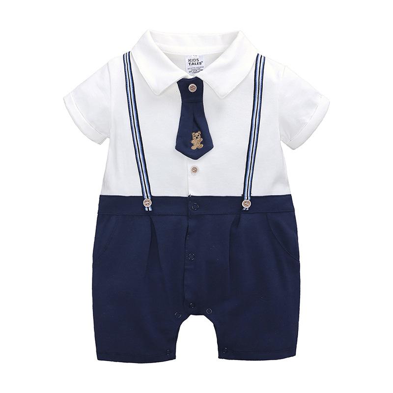 

Jumpsuits Baby Boys Clothes Infant Rompers Born Summer Cotton Costumes Tie Kids' Clothing Navy One Piece, Blue