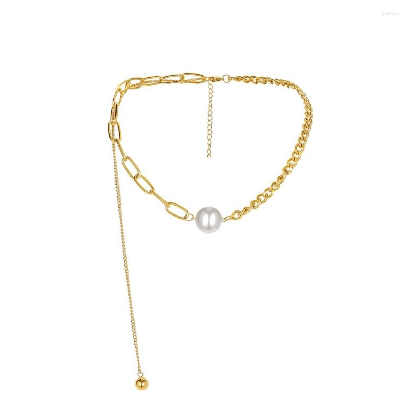 

Choker Fashion Cool Imitation Pearl Necklace Gold Color Stainless Steel Jewelry For Woman Gift Not Fade Wholesale