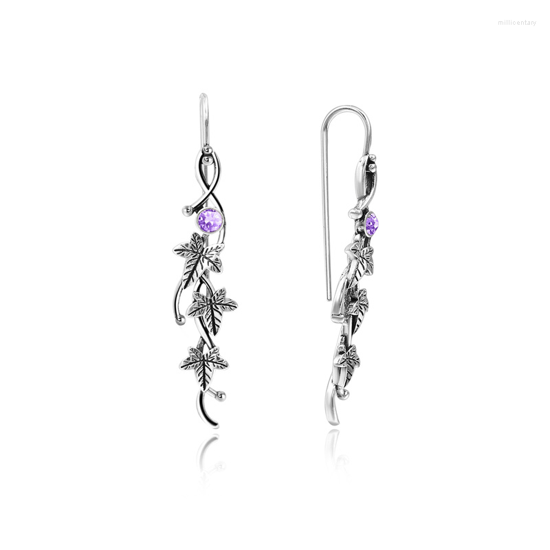 

Dangle Earrings Vintage Metal Silver Color Ivy Elven Hook Botanical Jewelry For Women Drop Leaf Design