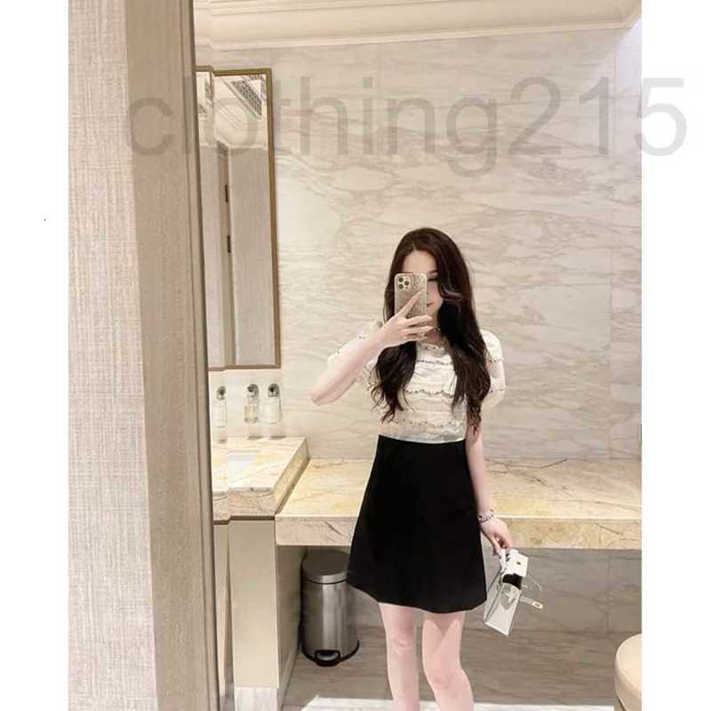 

Two Piece Dress Designer 2022 Summer Heavy Industry Nail Drill Splice Super Fairy Lace Bubble Sleeve High Waist Slim SKBW, Black