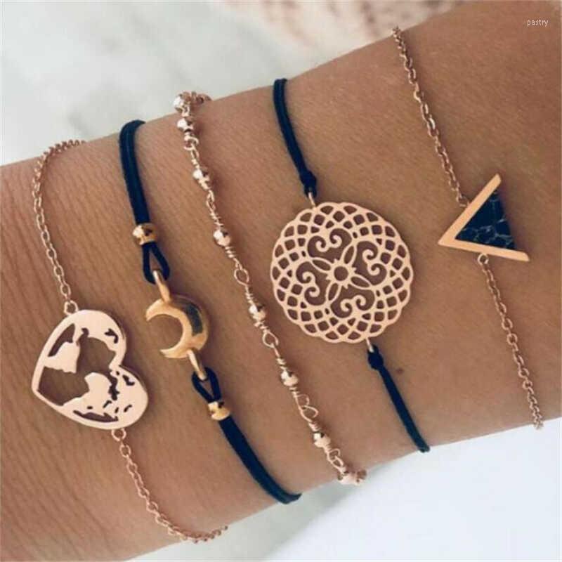 

Charm Bracelets Simple Map Moon Hollow Women Bangle Beads Heart Fashion Jewelry 5Pcs/Set Bracelet