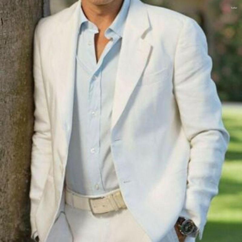 

Men's Suits White Summer Linen Men's Blazer 2 Pieces Party Wedding Tuxedos Slim Fit Custom Middle-aged Business (Jacket Pants), Beige
