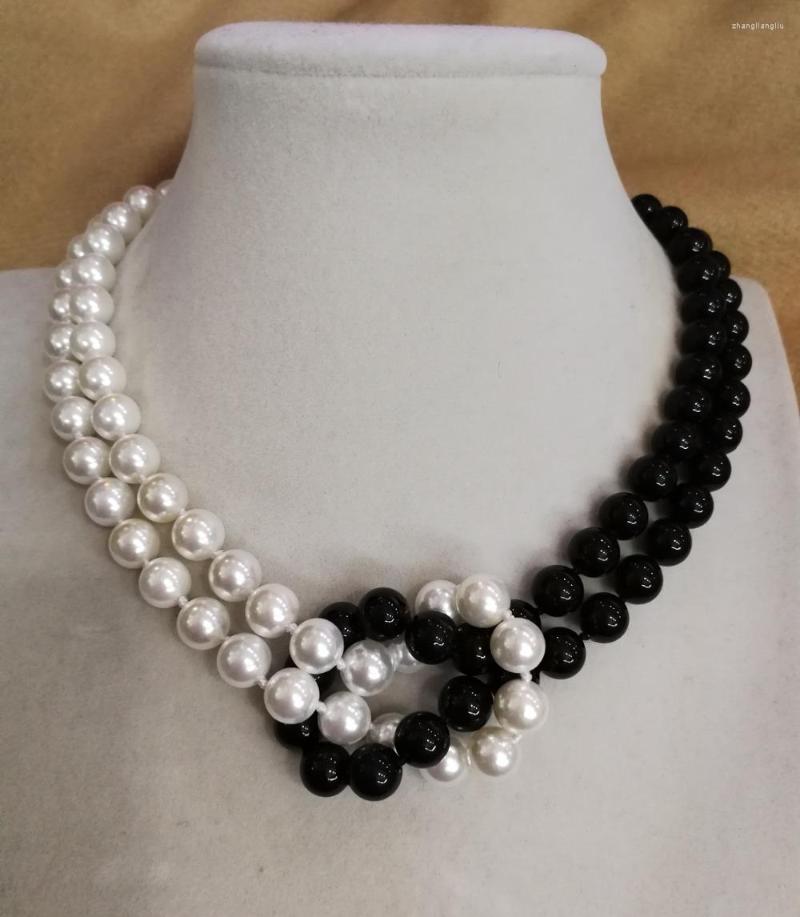 

Pendant Necklaces Women Jewelry 2 Rows Necklace 8mm Black White Half Mixed Round Bead Natural South Sea Shell Pearl Handmade