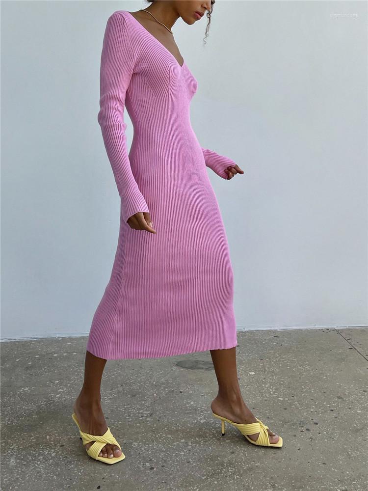 

Skirts 2023 Autumn Winter Sweater Dress Casual V-Neck Elegant Knitted Women Dresses Long Sleeve Bodycon Midi Ladies, Black