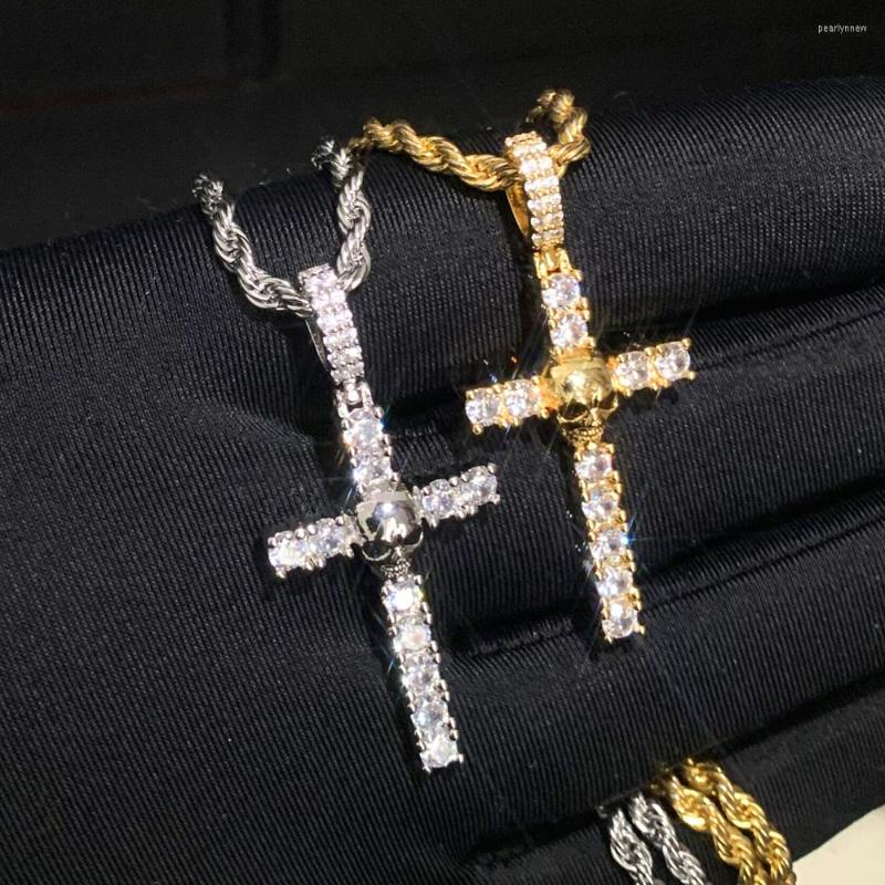 

Chains Fashion Micro Pave Cubic Zirconia Cz Skull Cross Pendant Necklace Jewelry For Men Women