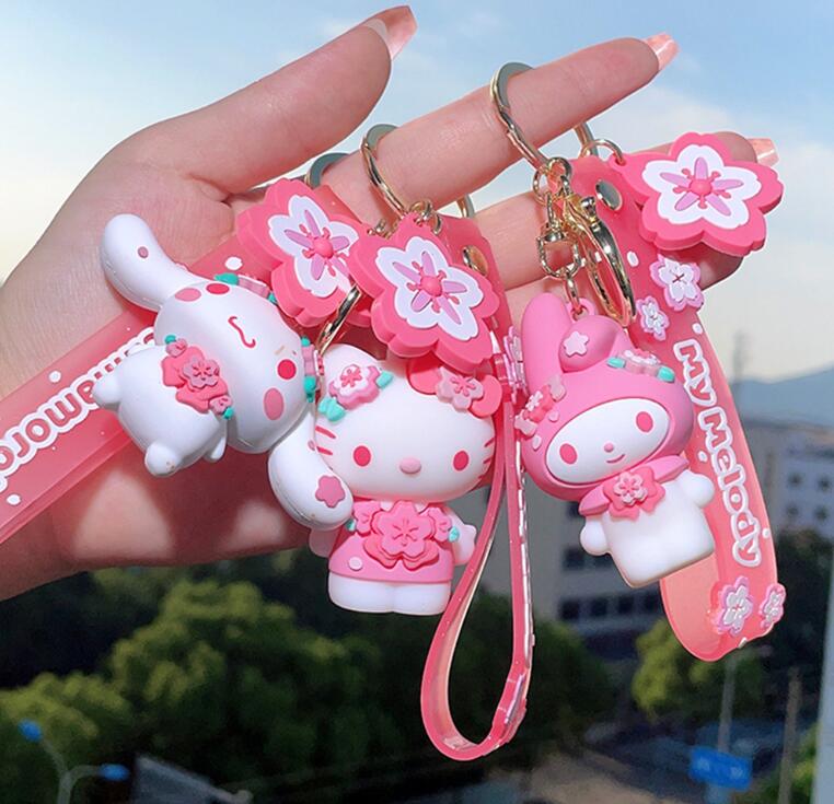

Cute Animation Kuromi Anrio Jewelry KeyChain Pink Beautiful PVC Key Ring Accessories