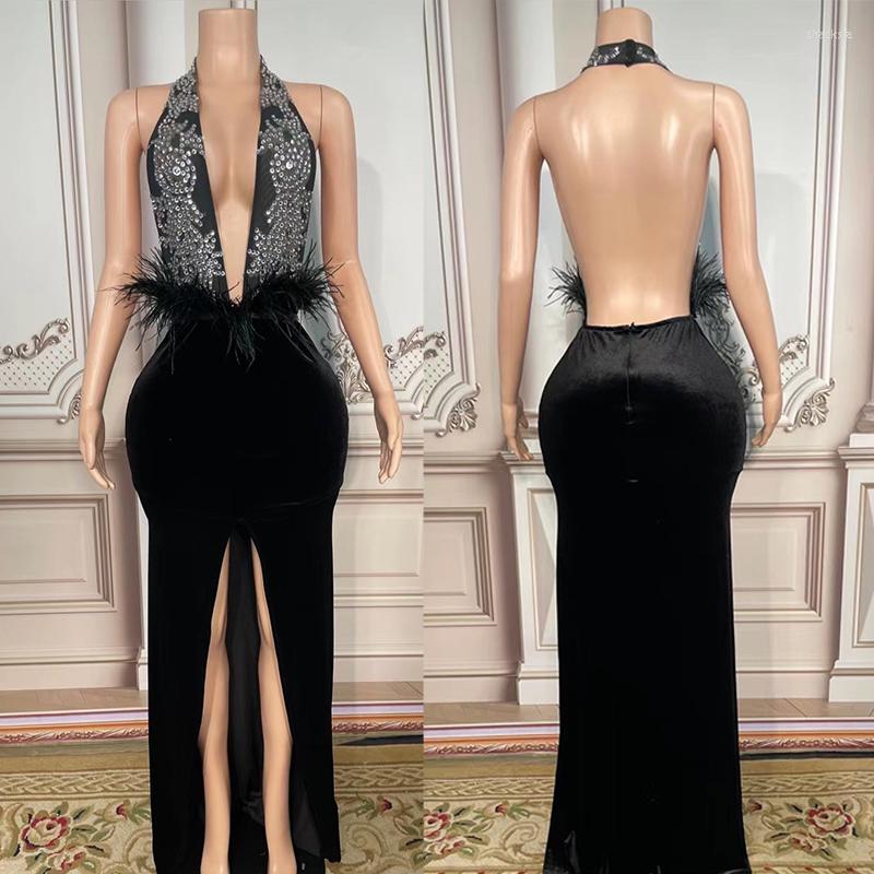 

Stage Wear Sexy V-Neck Halter Dress Drag Queen Clothes Female Party Birthday Banquet Backless Evening Dresses Singer Costume VDB6072