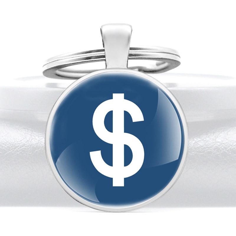 

Keychains Fashion Dollar Sign Design Glass Dome Metal Key Chain Charm Men Women Ring Jewelry Gifts
