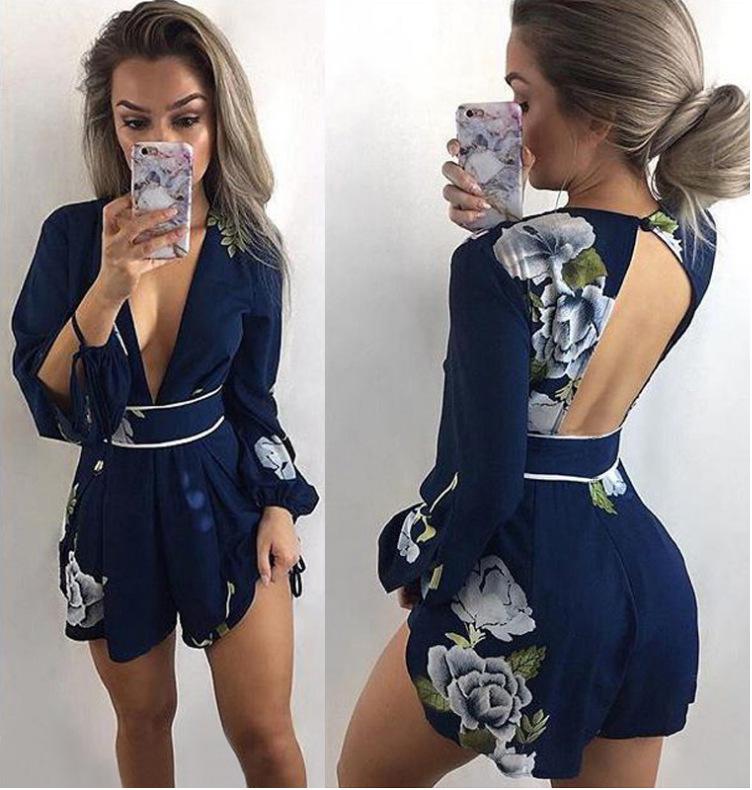 

Women's Jumpsuits & Rompers Jumpsuit Women Bodysuit 2023 Fashion Sexy V-neck Backless Print Long-Sleeve Connected Loose Wild Womens HJY8057, Photo