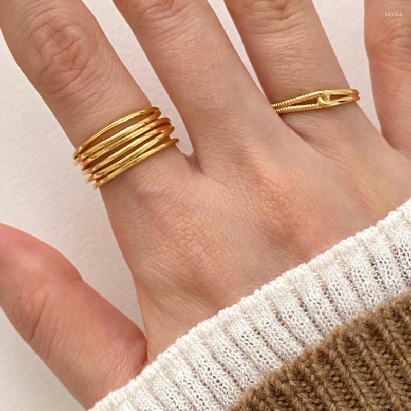 

Cluster Rings INS 18K Gold Authentic S925 Sterling SilverJewelry Multi-Rows Layers Irregular Geometric Long Wider OPEN Adjust C-J1245