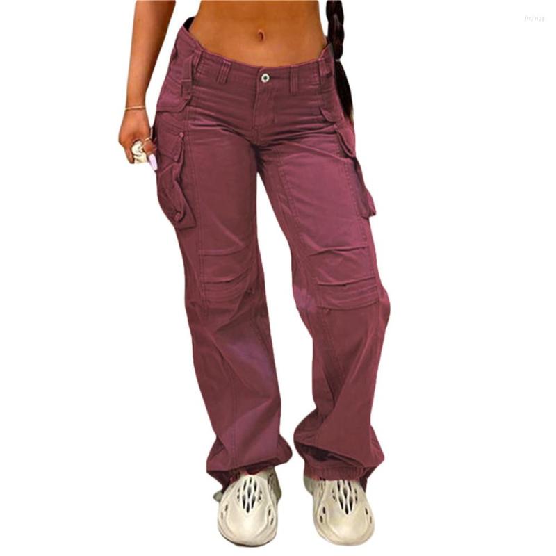 

Women' Pants Hirigin Women Solid Cargo Low Waist Straight Wide Leg Sweatpants Casual Pockets Joggers Trousers Harajuku Punk