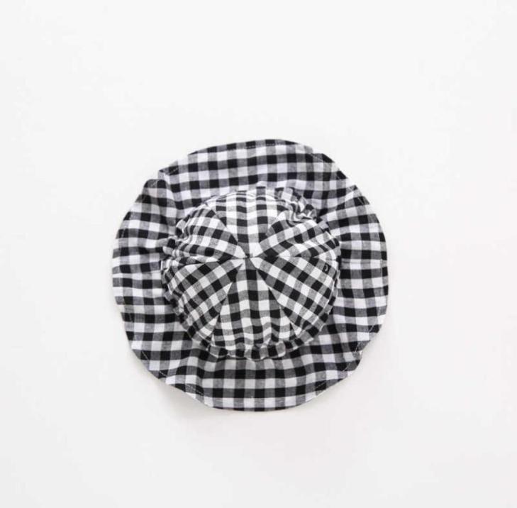 

Summer boy and girl plaid striped fisherman hat thin sunblock baby tie solid color hat 2107015187714, Show b