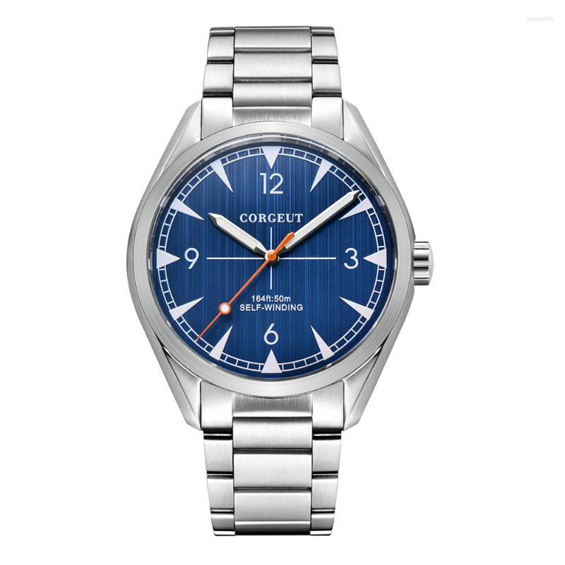

Wristwatches 41mm Men Clock MIYOTA Automatic Full Steel Blue Dial Mechanical Sapphire Glass Dress Wristwatch Luxury Top Brand