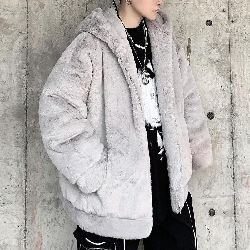 

Men's Jackets 3 Solid Colors Loose Hair Thickened Hooded Wool Gray White Casual Mens Fur Coat Veste Fourrure Homme 2023 Winter
