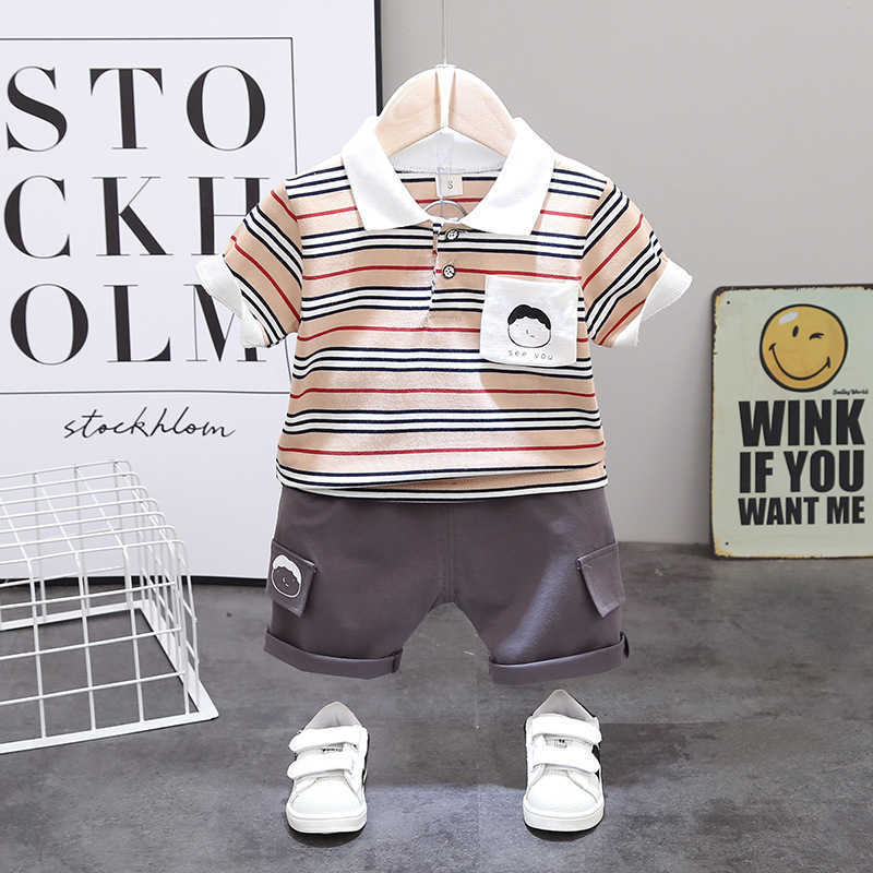 

s Baby Clothes Summer Short Sleeve Clothing Toddler Infant Boys Outfits Year Stripe Polo Shirts Shorts piece Set, Beige