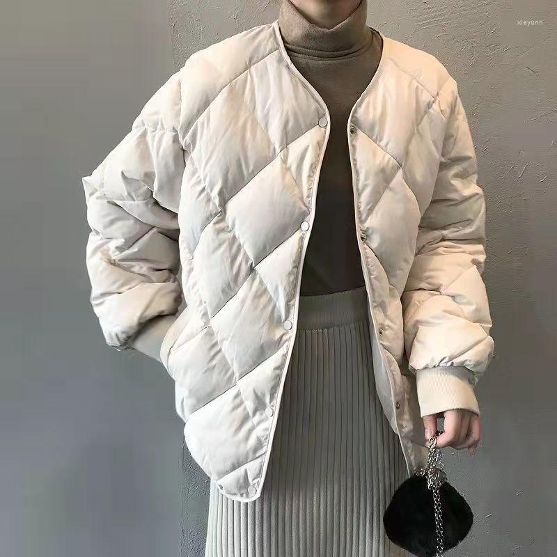 

Women's Trench Coats Rhombus Cotton-Padded Jacket Women's Winter Padded Coat Down Cotton Collarless Short, Blue