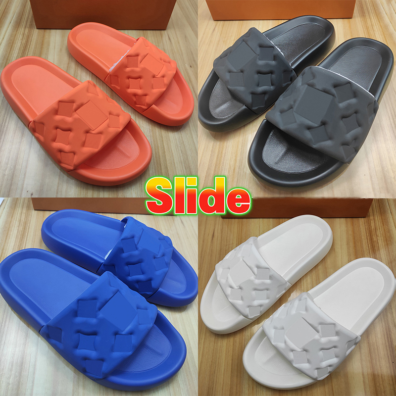 

New Men Women Top Slippers Waterfront Embossed Mule Rubber Designer Slides Summer Fashion Sandals Beach Slide White Black Orange Flat Luxury Ladies Slipper US 5-12, 02 black