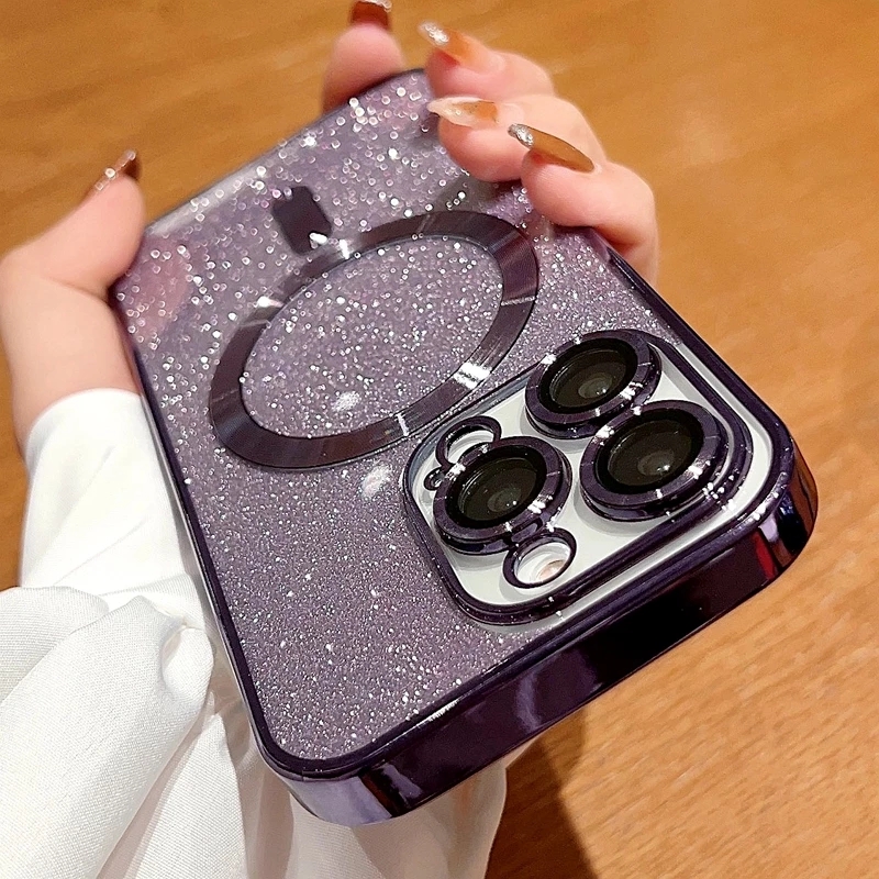

Luxury Electroplate Magsafe Wireless Charge Phone Case For iPhone 14 13 12 11 Pro Max 7 8 x xs xr max Plus Soft Bumper Glitter Cover