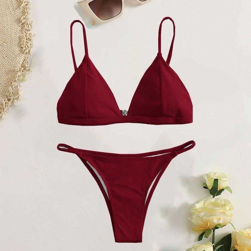 

Swimsuit Summer Sexy Solid Color Split Open Back Three Point Bikini, Red