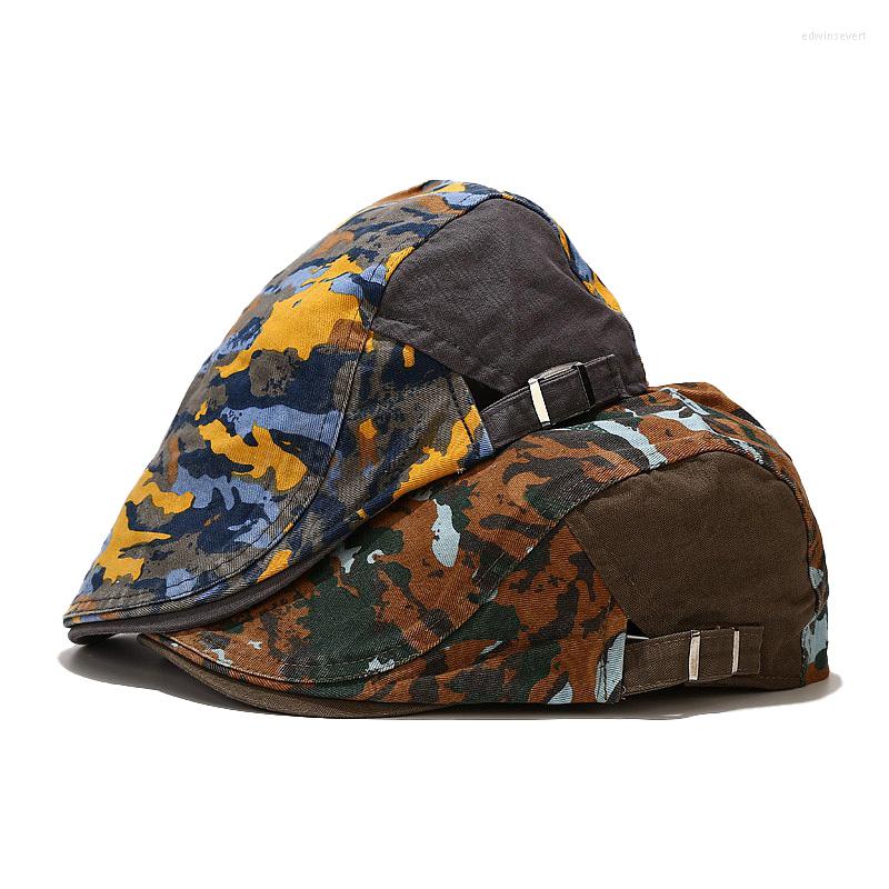 

Berets Causal Vintage Camouflage Printed Hat Winter Autumn Cotton England Men Outdoor Warm Sboy Painter Driver Cap Ins Stlye Sp, Black