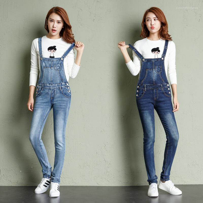 

Women's Jeans 2023 Spring And Autumn High Waist Elastic Slim Fit Student One Piece Sling Small Feet Denim Strap Pants, Dark blue