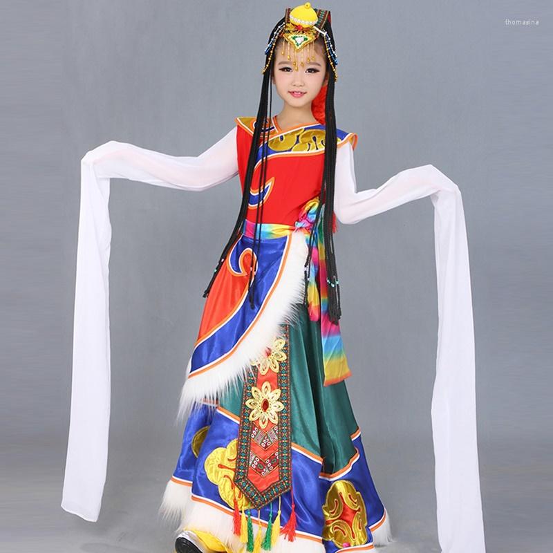 

Stage Wear National Costume For Kids Traditional Chinese Dance Costumes Mongolian Tibetan Dress Folk Festival Outfit TA2242