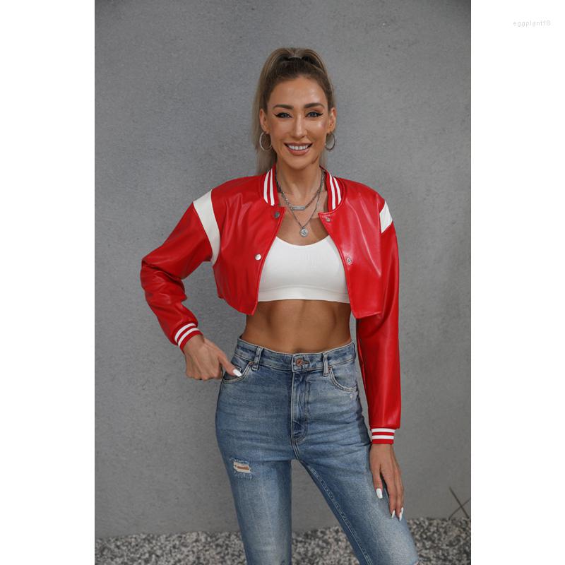 

Women' Jackets Fashion Women Clothing PU Leather Short Baseball Jacket Fall Winter Casual Coat Harajuku Clothes Streetwear Wholesale Items, Black