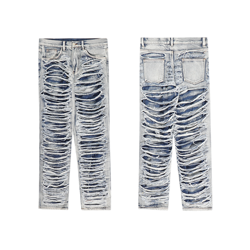 

Hip Hop Broken Jeans Men's Plus Size Pants Ripped Casual Straight Baggy Denim Trousers Washed Frayed Jean, Blue