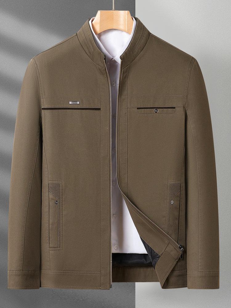 

Men's Jackets Men Casual Cotton Khaki Army Green Mandarin Collar Zipper Front Coat Male Leisure Daily Outerwear Spring Autumn Clothing