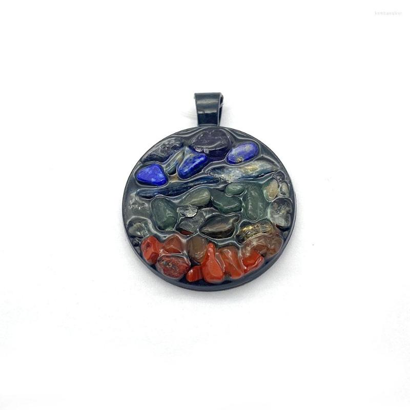 

Pendant Necklaces Natural Stone Round Pendants Fashion Jewelry DIY Making Necklace Accessory Inlaid Amethyst Lapis Lazuli Gravel Geometric