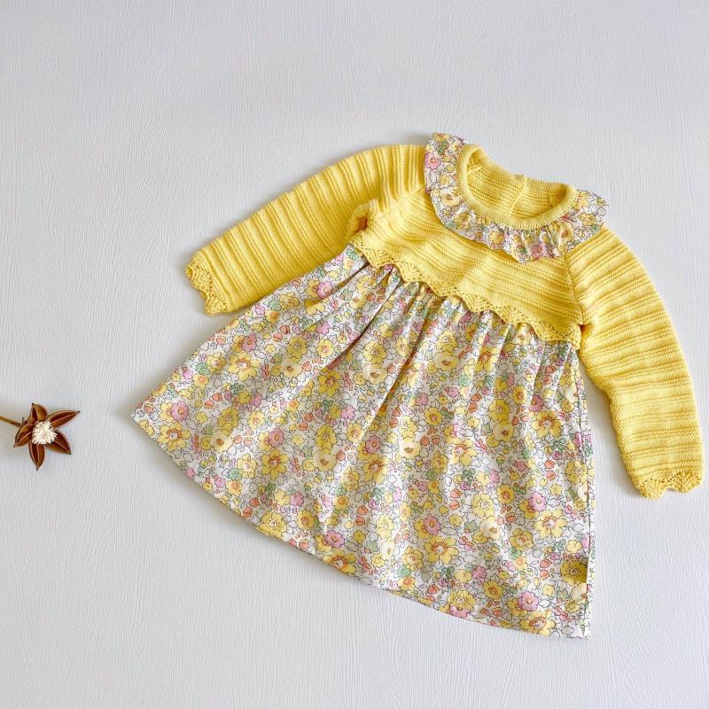 

Girl Dresses Merry Christmas Baby Girls Dress Autumn Winter Warm Knitted Sweater For Toddler Clothing Children Costumes Xmas, Yellow
