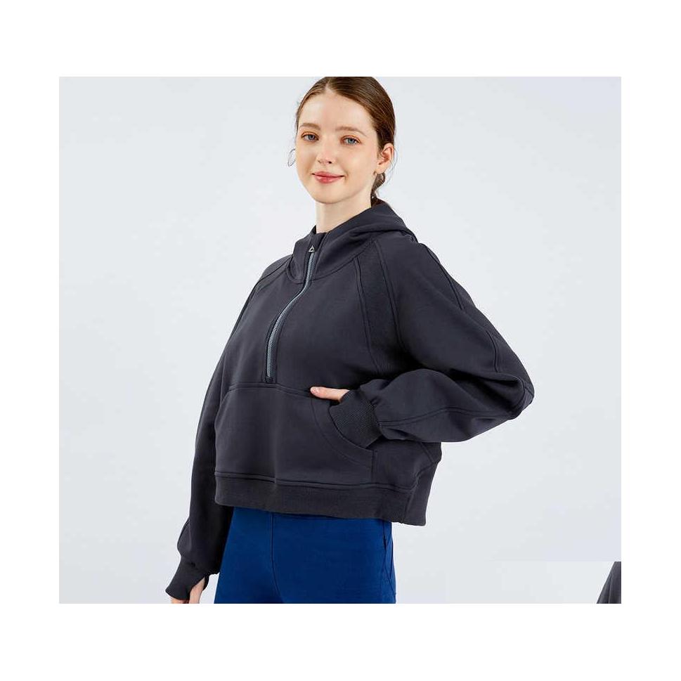 

Yoga Outfits Semi Zipper Sweater Womens Hoodie Loose Fashion Leisure Coat Running Fitness Casual Thickened Gym Clothes Drop Delivery Dhmkv, Dark grey