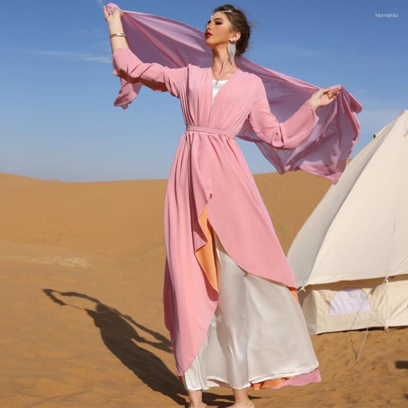 

Ethnic Clothing Ramadan Chiffon Open Abaya Kimono Dubai Turkey Arab Muslim Double-Sided To Wear Dress For Women Islam Dresses Robe Femme