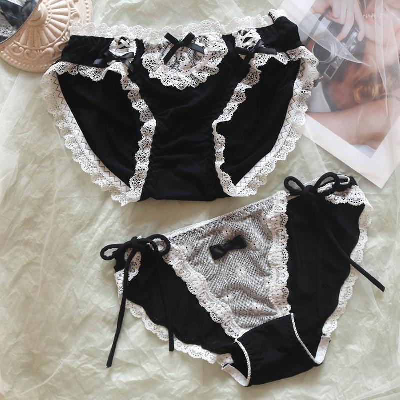 

Women's Panties Loli Maid Wind Japanese Girl Kawaii Lace-up Bowknot Underwear Sexy Women Lovely Black White Modal Cotton Lace Low Waist