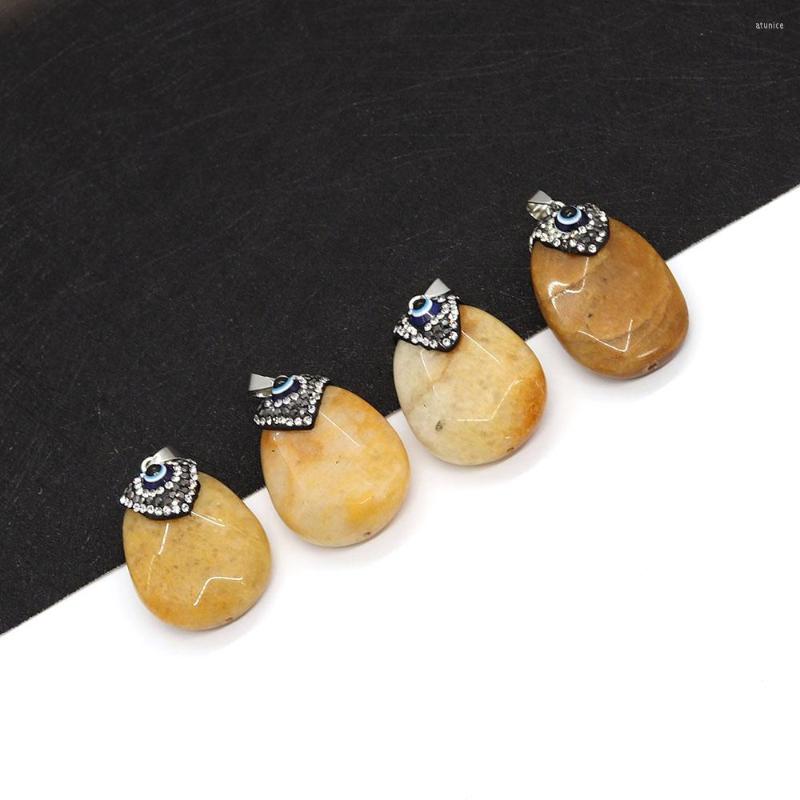 

Pendant Necklaces Natural Stone Drop Shape Yellow Inlaid Rhinestone 25x35mm Charm Eyeball Fashion Jewelry DIY Necklace Earring Accessories