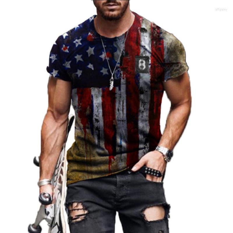 

Men's T Shirts 2023 Men Clothing Summer America Flag Retro Casual Short Sleeve T-shirt Fashion Round Neck Stars Print Pullover Loose Tops, White