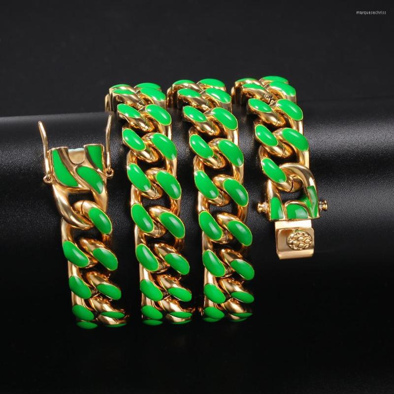 

Chains Hip Hop Colorful Cuban Link Chain Necklace 12mm 316L Stainless Steel Curb Punk Heavy Gold Silver Plated