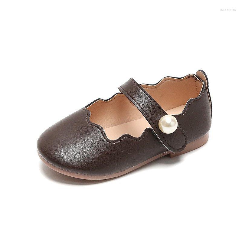 

Flat Shoes Child Artificial Pearl Buckle Flower Shoe Mouth Leather Toddler Girls Soft Surface Shallow Flats 1-6 Years Old, Beige