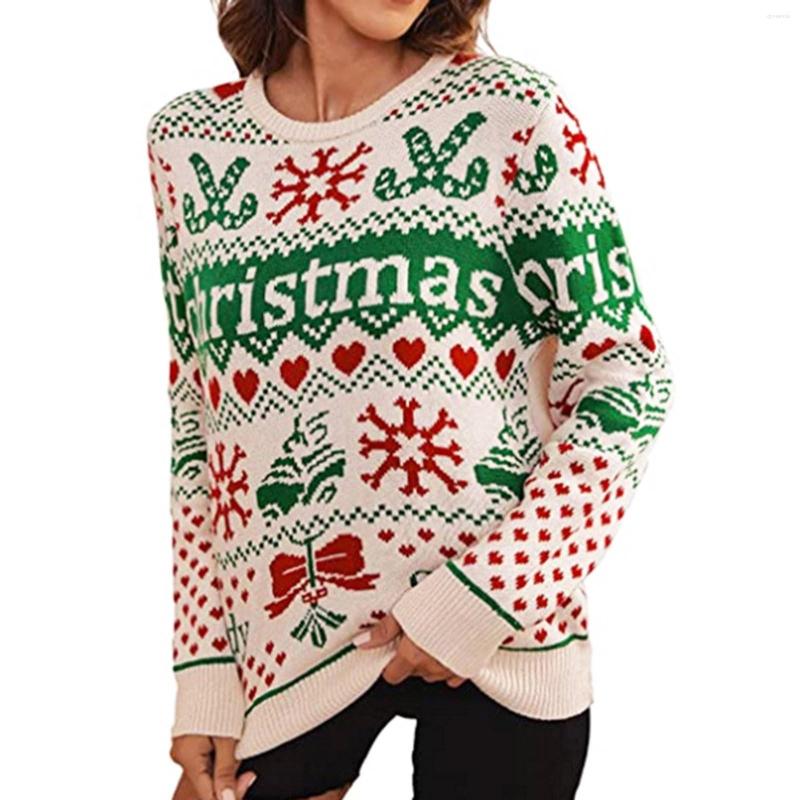 

Women's Sweaters Women Casual Sweater Top Long Sleeved Round Neck Pullover Christmas Printed Warm WInter 70s Jacket, Green