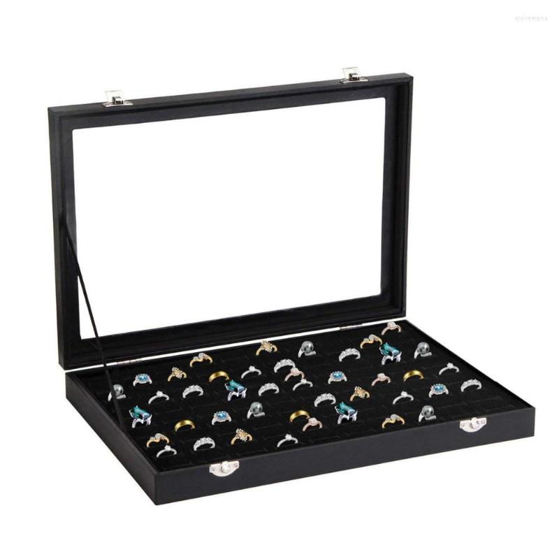 

Jewelry Pouches Ring Case 100 Slots Box Organizer Holder Display Storage Collector Earring Showcase Tray Gift Portable